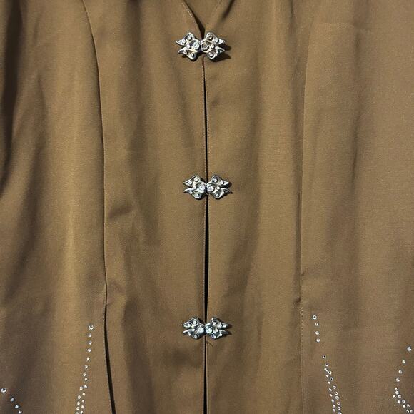 X-LAND DOLCE Jacket Long 2XL VTG USA Dark Brown Rhinestones Y2K Boho Whimsy Goth - Picture 7 of 14